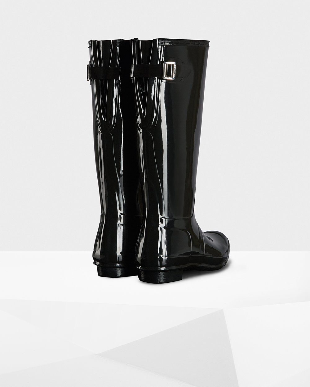 Women Hunter Original Back Adjustable Gloss | Tall Rain Boots Black | NZ-71902-TOSN